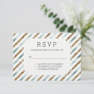 Chic Menta Blanco Glitter RSVP Boda