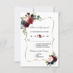 Chic Merlot Azul Marino Floral RSVP de Boda