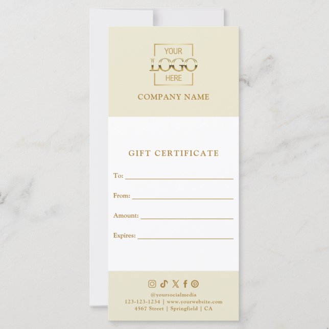 Chic Modern Business Gift Certificate with Logo (Anverso)