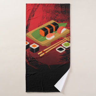 Chic Moderno Elegante Sushi Negro y Rojo