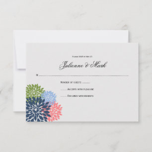 Chic Moderno Navy Rosa Verde Pétalos de Flor RSVP