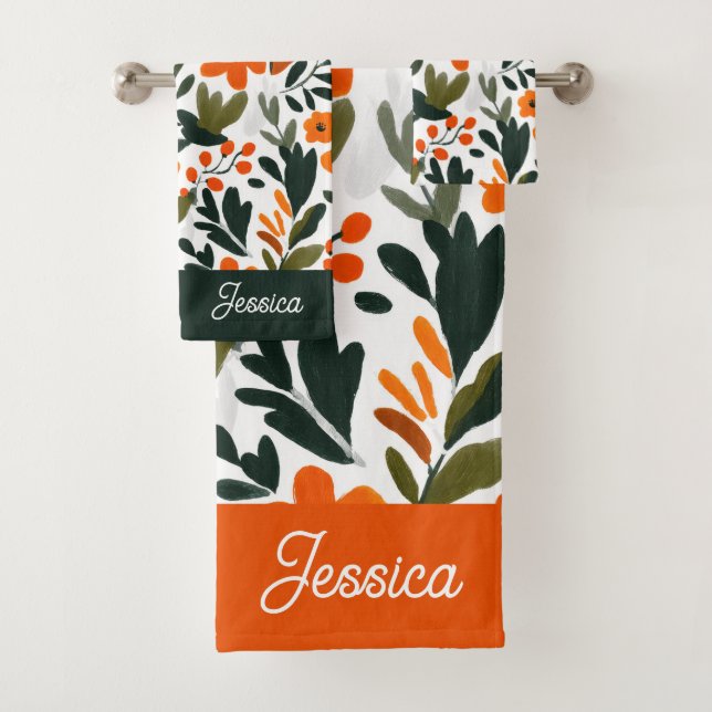 Chic Orange Spring Flowers Botanical Pattern Name  (In situ)