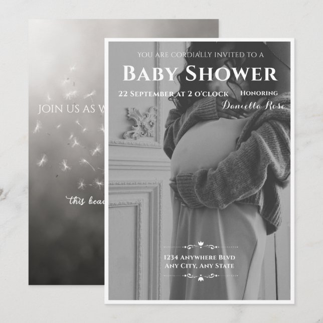 Chic Personalizado B&W•Foto de Maternidad+Diente d (Anverso / Reverso)