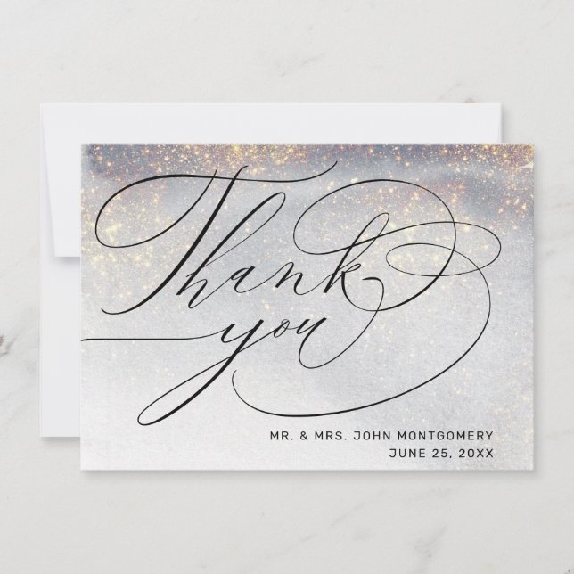 Chic Plata Dorado Brillos Acuarela Agradecimiento  (Anverso)