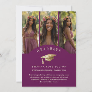 Chic Plum Graduate Collage 3-Photo Graduation Cap