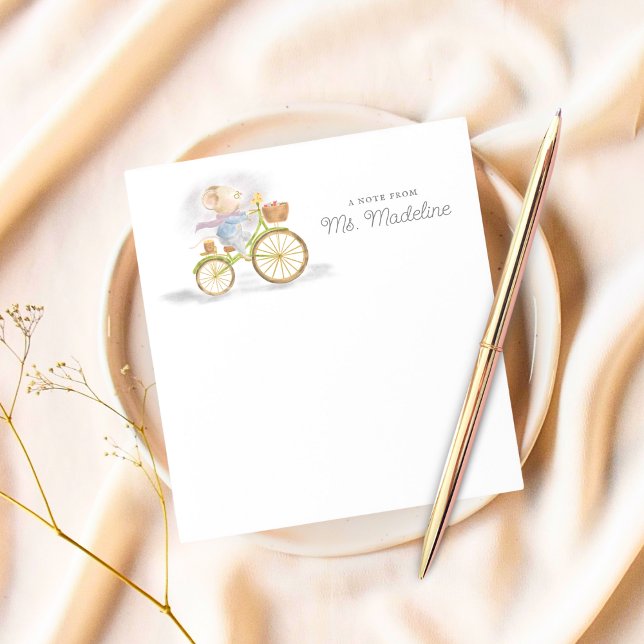 Chic Ratón Bonito Nota De Papelería Personalizada (Cute Mouse riding vintage bicycle personalized stationery post it note pad)