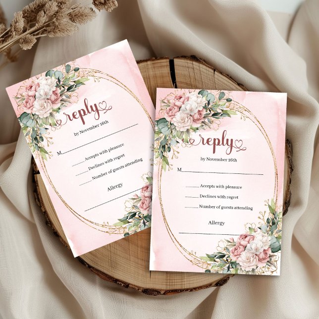 Chic Rose Gold Dusty Pink Floral Wedding RSVP Card (Chic Rose Gold Dusty Pink Floral Wedding RSVP Card

)