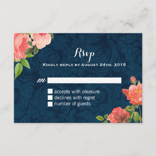 Chic RSVP Tarjetas Coral y Naval Shabby Azul