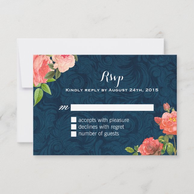 Chic RSVP Tarjetas Coral y Naval Shabby Azul (Anverso)