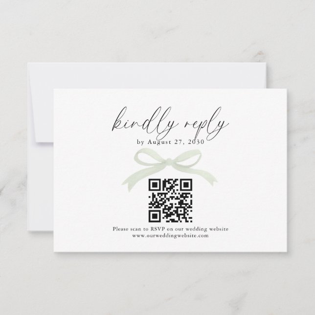 Chic Sage Green Bow Ribbon QR Code Wedding Rsvp (Anverso)