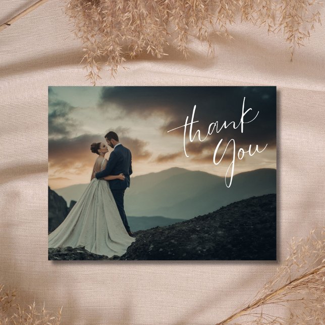 Chic Script Foto Tarjeta de Agradecimiento de Boda (Chic Script Photo Wedding Thank You Postcard )