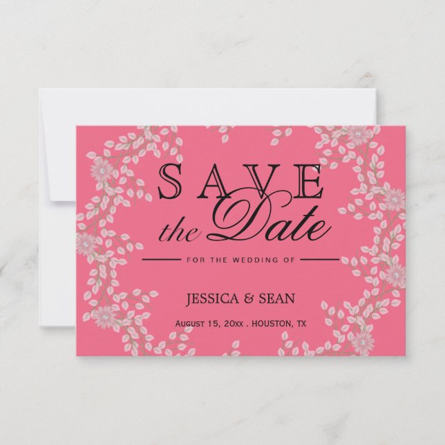 Chic Tarjeta de Guardar la Fecha de Boda con Flore (Anverso)