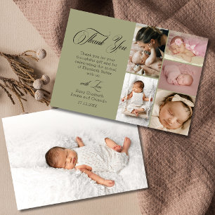 Chic Verde Olivo Seis Fotos Agradecimiento Baby Sh