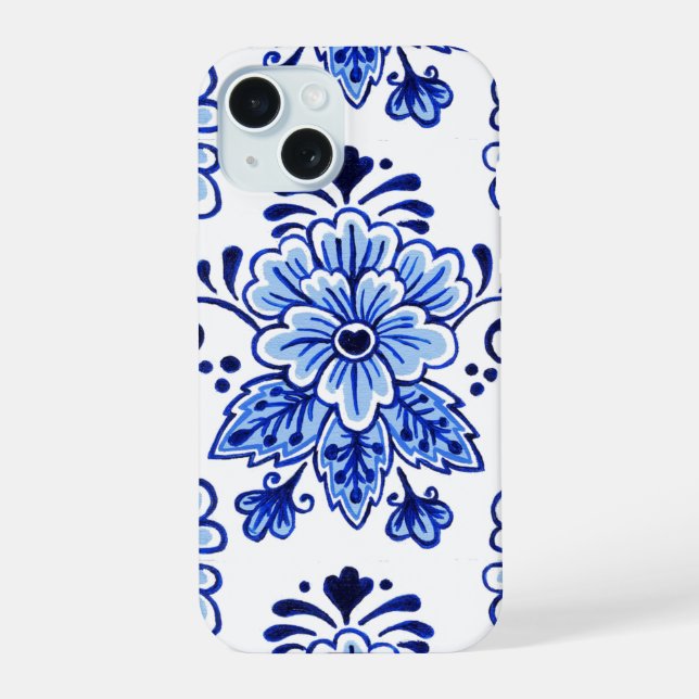 Chic Vintage Patrón Floral Azul Delft Holandés (Reverso )