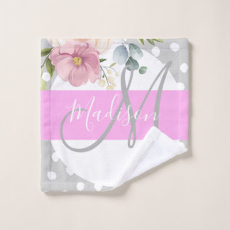 Chic y femenino monograma nombre Flor Blanca Rosa