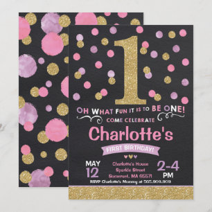 Chica 1ª invitación de cumpleaños Confetti rosado 