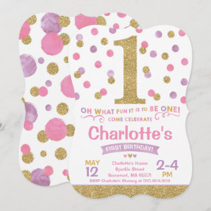 Chica 1ª invitación de cumpleaños Confetti rosado 