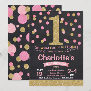 Chica 1ª invitación de cumpleaños Confetti rosado 