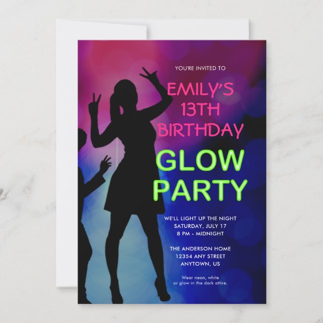 Chica 13.ª Invitación a la fiesta de glow-day (Anverso)