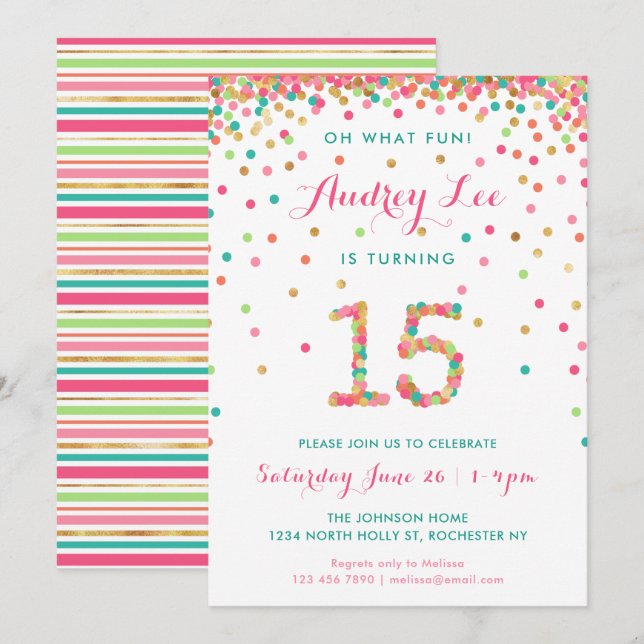 Chica 15º cumpleaños Invitación a cumplir quince a (Anverso / Reverso)