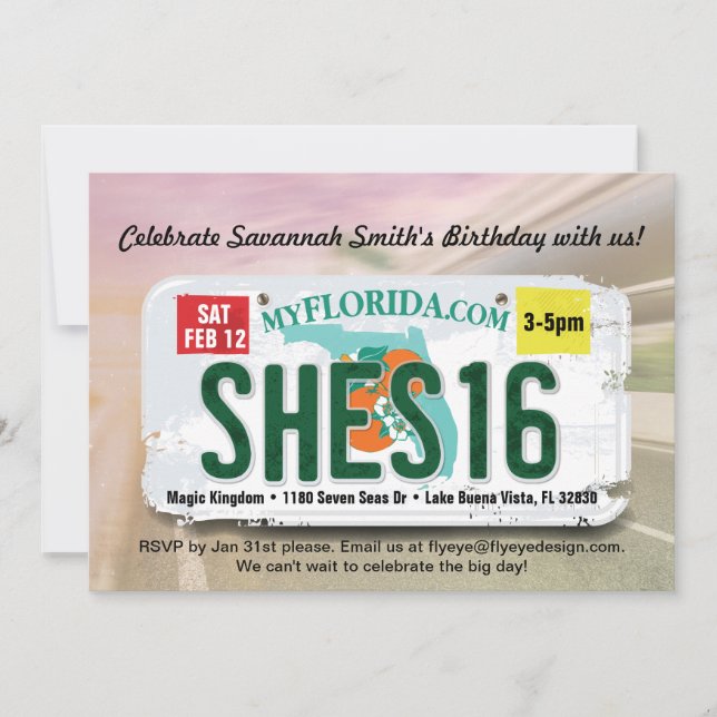 Chica 16º cumpleaños Invitación a la licencia de F (Anverso)