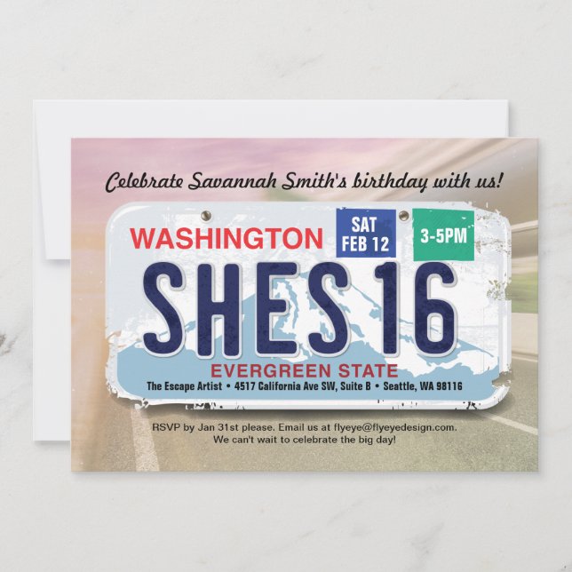 Chica 16º cumpleaños Invitación a la licencia de W (Anverso)