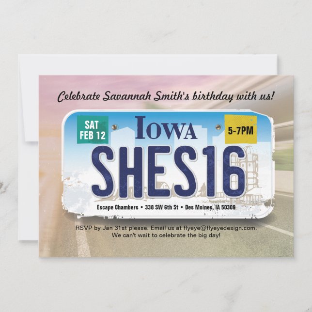 Chica 16º Cumpleaños Invitación a la Licencia Iowa (Anverso)