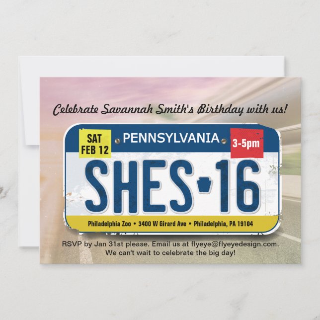 Chica 16º cumpleaños Invitación a Pennsylvania (Anverso)