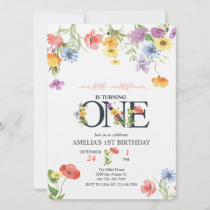 Chica 1 cumpleaños Invitaciones a las flores sil