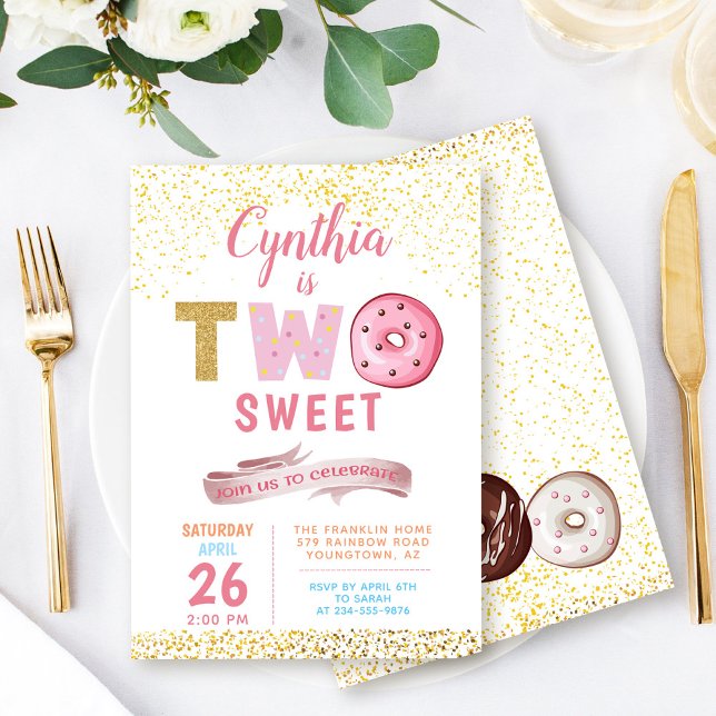 Chica 2º cumpleaños Invitación a dos dulces Fiesta (Subido por el creador)