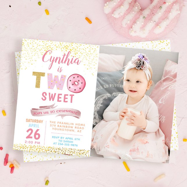 Chica 2º cumpleaños Invitación Dos Dulces Donut Fo (Subido por el creador)