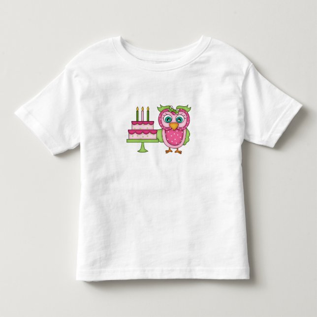 Chica 2T ~ Camiseta de búho de cumpleaños rosado (Anverso)