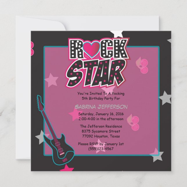 Chica 5x5 Invitación a la fiesta de cumpleaños de  (Anverso)