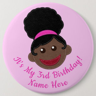 Chica Afro Puff botón de cumpleaños