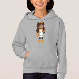 Chica afroamericano, pintador, pinta, cepillo