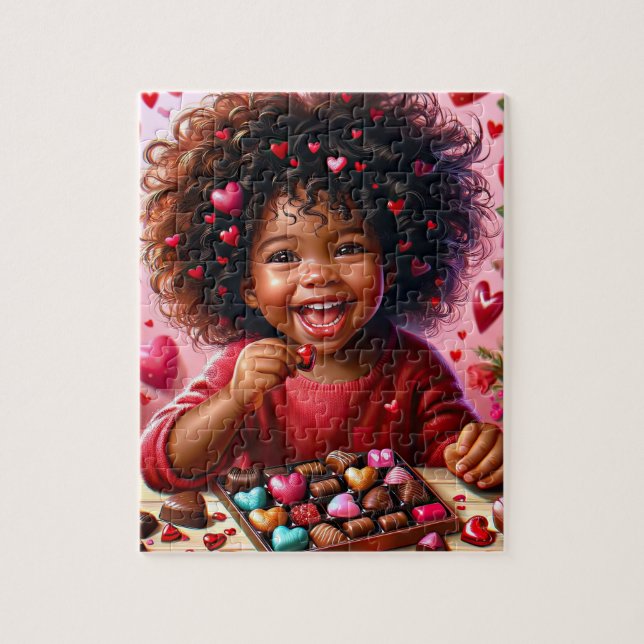 Chica afroamericano Valentine Puzzle (Vertical)