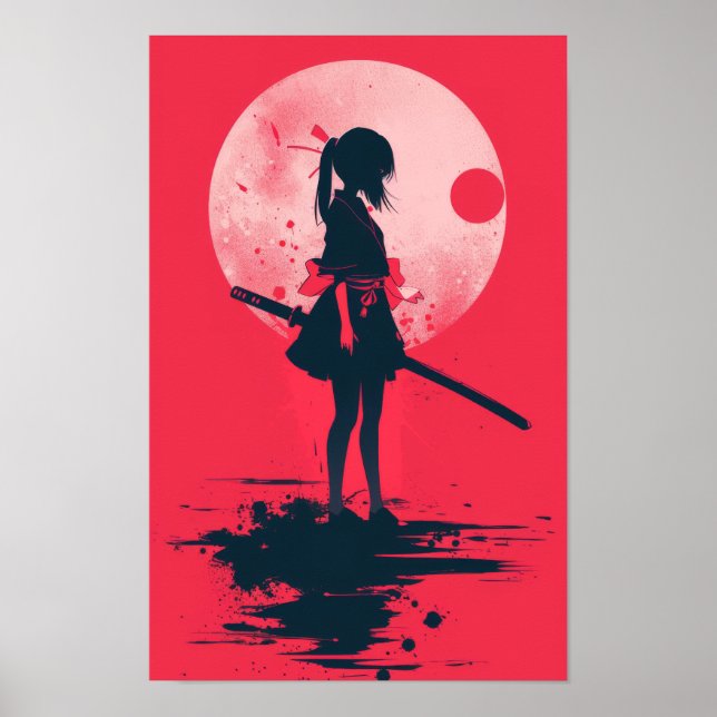 Chica Akure Samurai Cute Poster japonés de arte mu (Frente)