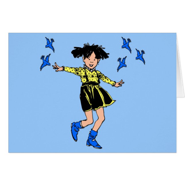 Chica alegre con pájaros blandos (Anverso (Horizontal))