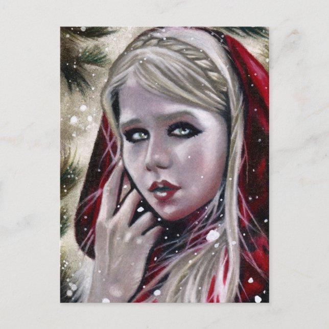 Chica alegre de invierno roja navidad nieve (Anverso)