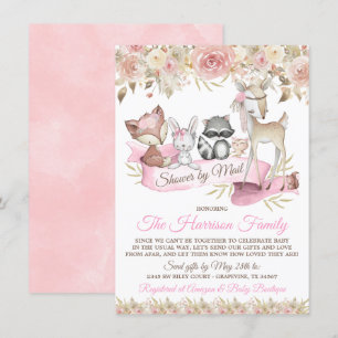 Chica Animales del Bosque Invitación de Baby Showe
