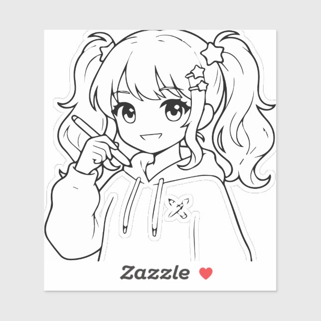 Chica Anime Adorable Pegatina (Hoja)