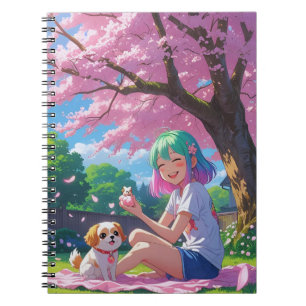 Chica Anime Bonita con Cuaderno de Perrito