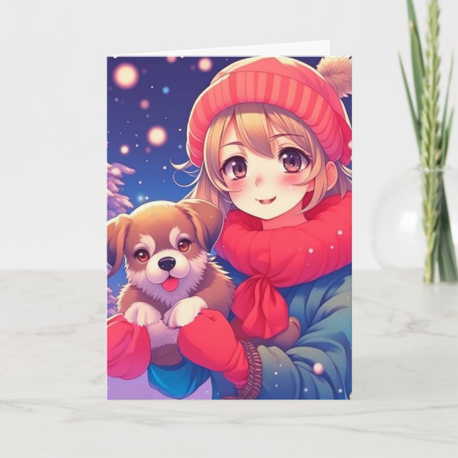 Chica Anime con Cachorro Navidad Personalizada (Anverso)