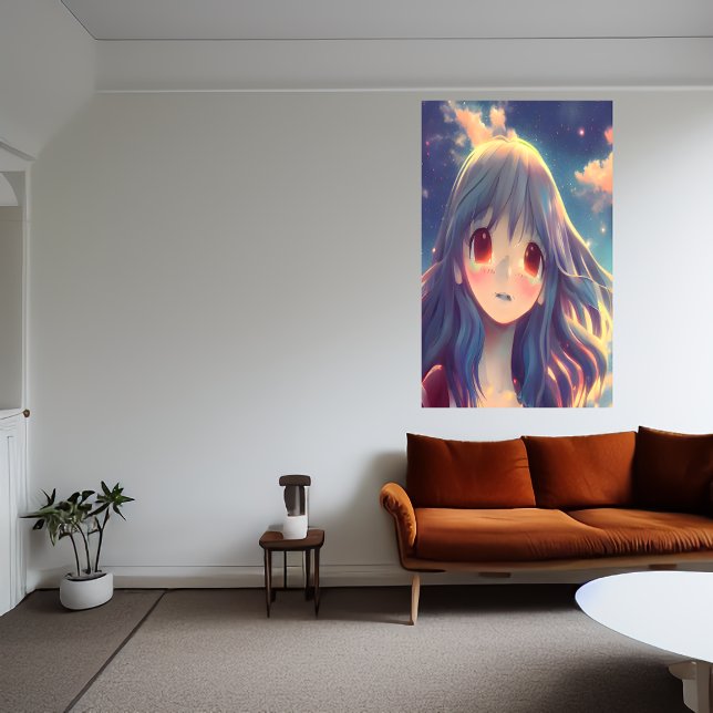 Chica anime con pelo azul largo | Poster de arte d (Subido por el creador)