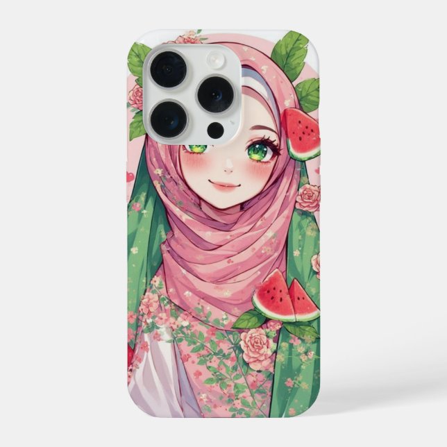 Chica anime con sandía - Funda Floral para iPhone  (Reverso )