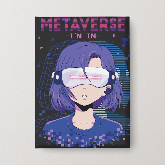 Chica anime gafas de realidad virtual botón (Anverso)