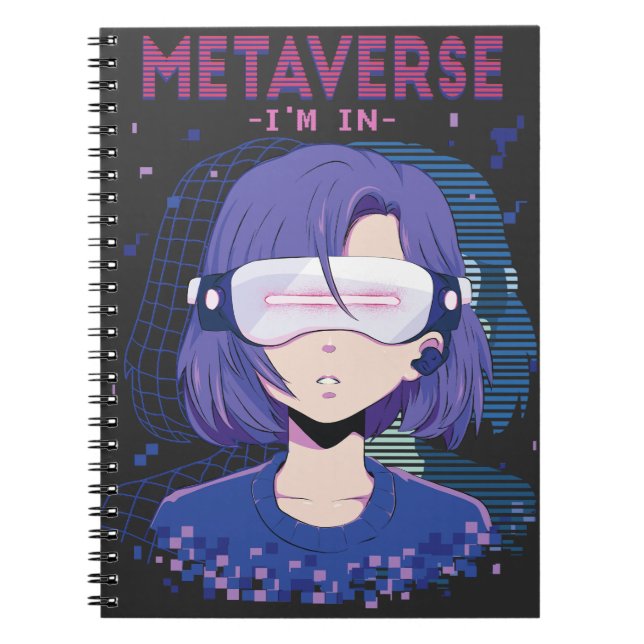 Chica anime gafas de realidad virtual cuaderno (Frente)