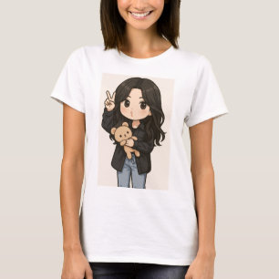 Chica Anime Linda con camiseta de signo de paz con