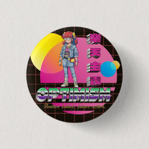 Chica Anime Optimismo Retrowave Botón