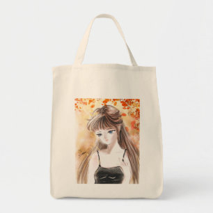 Chica Anime Otoño Cae Sale De La Bolsa De Tote
